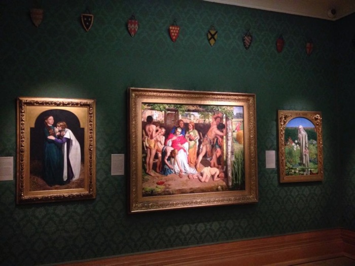 The Pre-Raphaelite galleries at the Ashmolean Museum. From left to right: Millais, 'The Return of the Dove to the Ark'; Hunt, 'A Converted British Family sheltering a Missionary'; Charles Allston Collins, 'Convent Thoughts'.