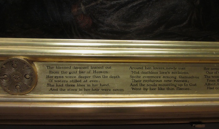 Poem by Rossetti, 'The Blessed Damozel', inscribed on the lower frame