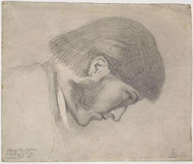 Study of F.G. Stephens for 'Jesus Washing Peter's Feet'. Verso: A Head Crowned with Laurels 1852 by Ford Madox Brown 1821-1893